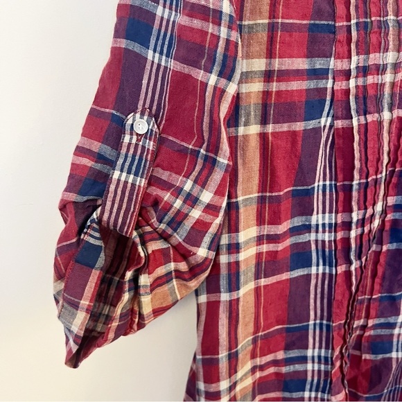 J. McLaughlin Rivera Plaid Linen Dress Size Medium Red/Blue Button Front - Picture 4 of 11